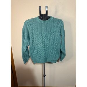 Vintage Outback Red Teal Blue Cable Knit Sweater Linen Cotton Ramie Mens Large